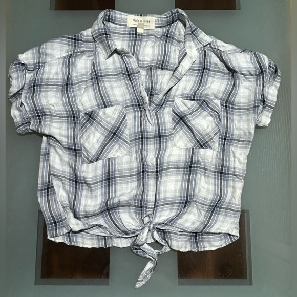 Anthropologie Cloth and Stone Front Tie Plaid Top Size Medium - Picture 1 of 7